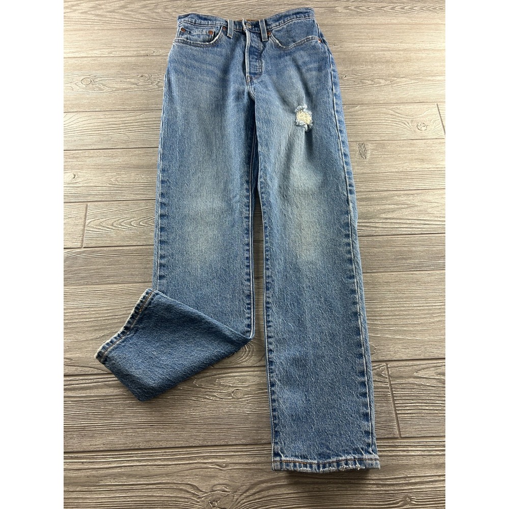 Levis 501 Jeans Womens 26X30 Straight Stretch Denim Button Fly Medium Wash